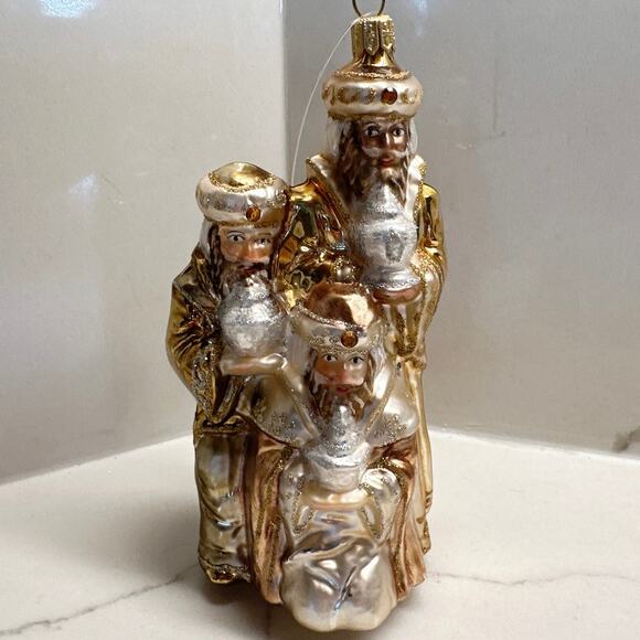 NWT Vtg Hand Blown Glass Three Wise Men Ornament: Silver & Gold, Made in Poland - Picture 2 of 7